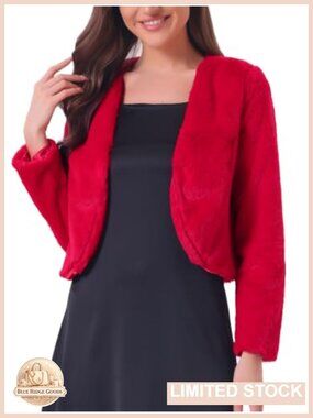Allegra K Faux Fur Cropped Jacket Long Sleeve Wedding Bolero